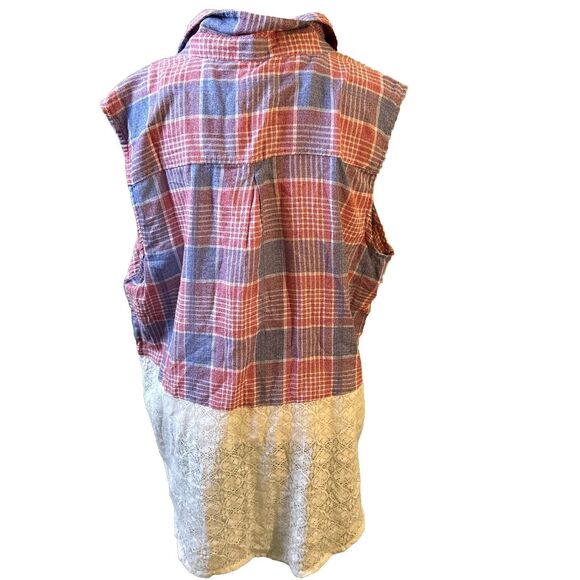 Ruff Hewn Womens Top Size XL Sleeveless Red Blue Striped button front - Picture 11 of 11